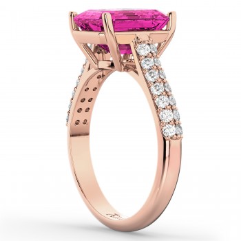 Emerald-Cut Pink Tourmaline & Diamond Ring 18k Rose Gold (5.54ct)