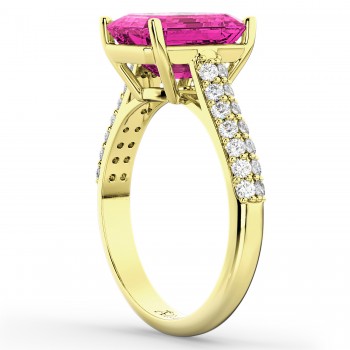 Emerald-Cut Pink Tourmaline & Diamond Ring 18k Yellow Gold (5.54ct)