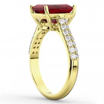 Emerald-Cut Ruby & Diamond Engagement Ring 14k Yellow Gold (5.54ct)