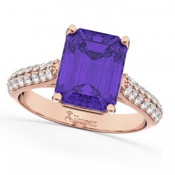 Emerald-Cut Tanzanite & Diamond Ring 14k Rose Gold (5.54ct)