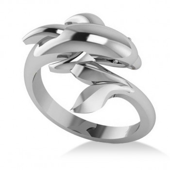 Summertime Dolphin Fashion Ring 14k White Gold