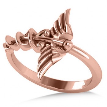 Caduceus Medical Symbol Novelty Ladies Ring 14k Rose Gold