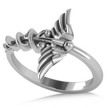 Caduceus Medical Symbol Novelty Ladies Ring 14k White Gold