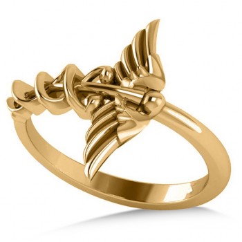 Caduceus Medical Symbol Novelty Ladies Ring 14k Yellow Gold