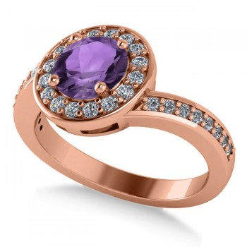 Round Amethyst Halo Engagement Ring 14k Rose Gold (1.40ct)