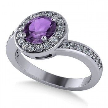 Round Amethyst Halo Engagement Ring 14k White Gold (1.40ct)