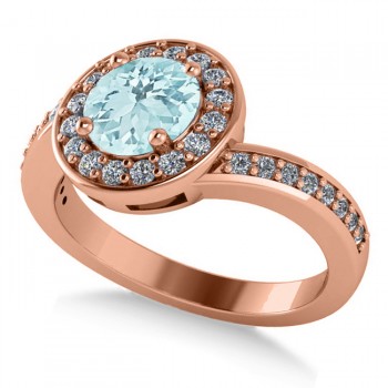 Round Aquamarine Halo Engagement Ring 14k Rose Gold (1.40ct)