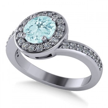 Round Aquamarine Halo Engagement Ring 14k White Gold (1.40ct)