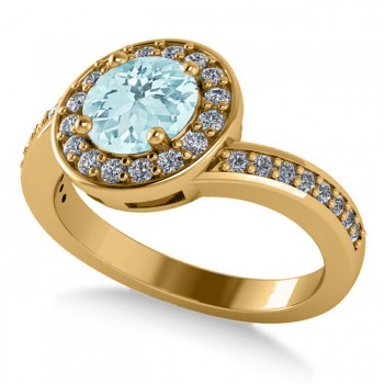 Round Aquamarine Halo Engagement Ring 14k Yellow Gold (1.40ct)