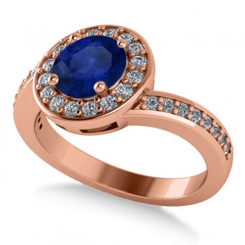 Round Blue Sapphire Halo Engagement Ring 14k Rose Gold (1.40ct)