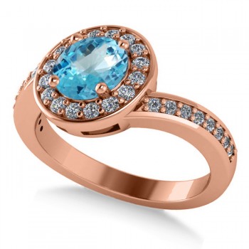 Round Blue Topaz Halo Engagement Ring 14k Rose Gold (1.40ct)