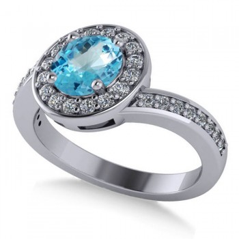 Round Blue Topaz Halo Engagement Ring 14k White Gold (1.40ct)