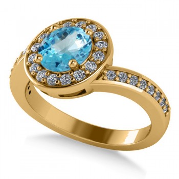 Round Blue Topaz Halo Engagement Ring 14k Yellow Gold (1.40ct)