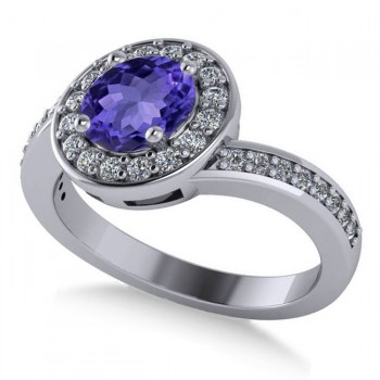 Round Tanzanite Halo Engagement Ring 14k White Gold (1.40ct)