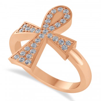 Diamond Ankh Egyptian Cross Ring 14K Rose Gold (0.31ct)