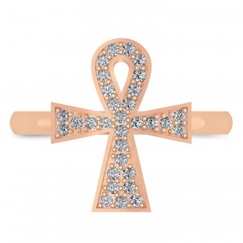 Diamond Ankh Egyptian Cross Ring 14K Rose Gold (0.31ct)