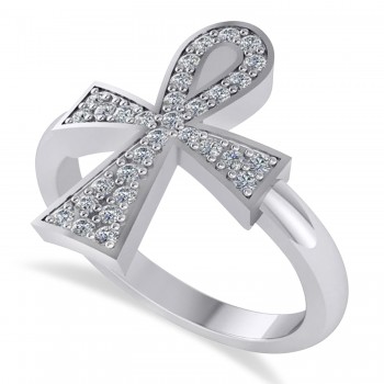 Diamond Ankh Egyptian Cross Ring 14K White Gold (0.31ct)