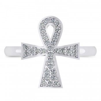 Diamond Ankh Egyptian Cross Ring 14K White Gold (0.31ct)