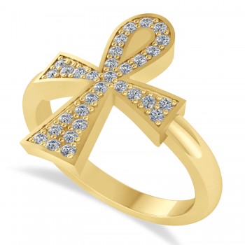 Diamond Ankh Egyptian Cross Ring 14K Yellow Gold (0.31ct)