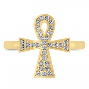 Diamond Ankh Egyptian Cross Ring 14K Yellow Gold (0.31ct)