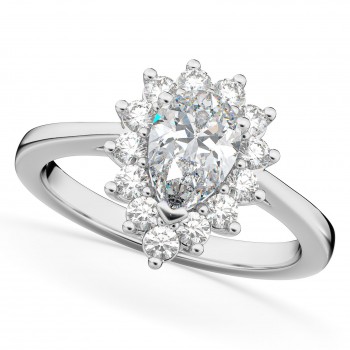 Halo Pear Shaped Diamond Engagement Ring 14k White Gold (1.12ct)