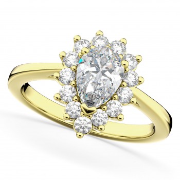 Halo Pear Shaped Diamond Engagement Ring 14k Yellow Gold (1.12ct)