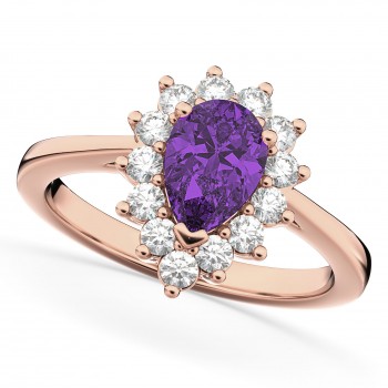 Halo Amethyst & Diamond Floral Pear Shaped Fashion Ring 14k Rose Gold (1.07ct) - 28255L-AM-14R - Diamonds This simply stunning halo engagement ring will fit sku 28255L-AM-14R