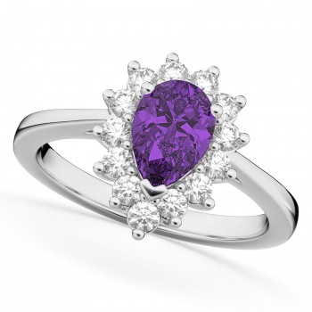 Halo Amethyst & Diamond Floral Pear Shaped Fashion Ring 14k White Gold (1.07ct) - 28255L-AM-14W - Diamonds This simply stunning halo engagement ring will fit sku 28255L-AM-14W
