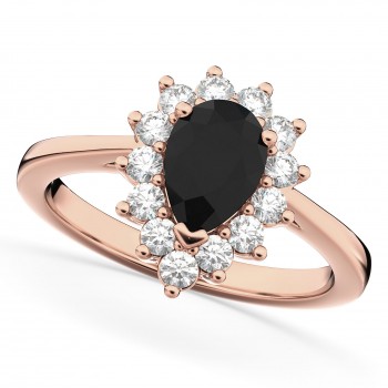 Halo Pear Shape Black Diamond Engagement Ring 14k Rose Gold (1.12ct)