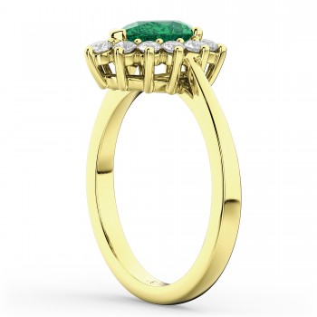 Halo Emerald & Diamond Floral Pear Shaped Fashion Ring 14k Yellow Gold (1.12ct)