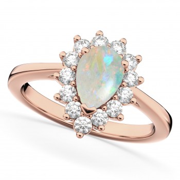 Halo Opal & Diamond Floral Pear Shaped Fashion Ring 14k Rose Gold (1.27ct)