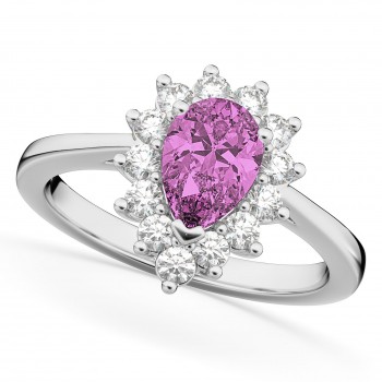 Halo Pink Sapphire & Diamond Floral Pear Shaped Fashion Ring 14k White Gold (1.27ct) - 28255L-PS-14W - Diamonds This simply stunning halo engagement ring will fit sku 28255L-PS-14W