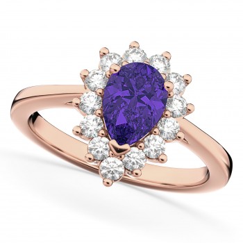 Halo Tanzanite & Diamond Floral Pear Shaped Fashion Ring 14k Rose Gold (1.27ct)