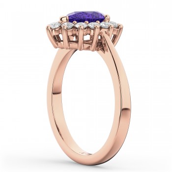 Halo Tanzanite & Diamond Floral Pear Shaped Fashion Ring 14k Rose Gold (1.27ct)