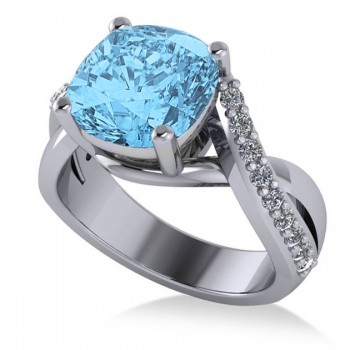 Twisted Cushion Blue Topaz Engagement Ring 14k White Gold (4.16ct)