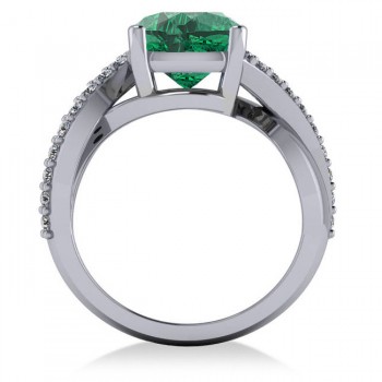 Twisted Cushion Emerald Engagement Ring 14k White Gold (4.16ct)