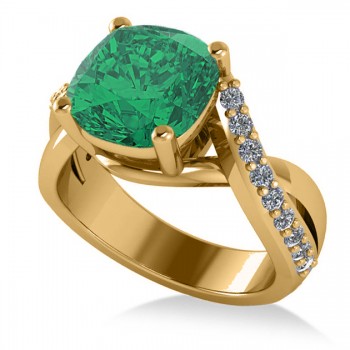 Twisted Cushion Emerald Engagement Ring 14k Yellow Gold (4.16ct)