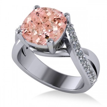 Twisted Cushion Pink Morganite Engagement Ring 14k White Gold (4.16ct)