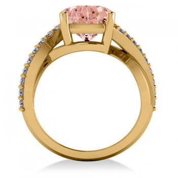 Twisted Cushion Pink Morganite Engagement Ring 14k Yellow Gold (4.16ct)