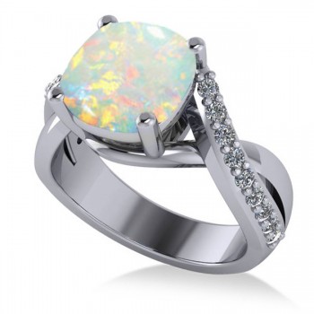 Twisted Cushion Opal Engagement Ring 14k White Gold (4.16ct)