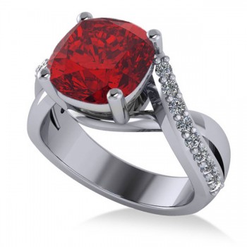 Twisted Cushion Ruby Engagement Ring 14k White Gold (4.16ct)