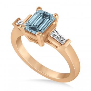 Aquamarine & Diamond Three-Stone Emerald Ring 14k Rose Gold (1.85ct)