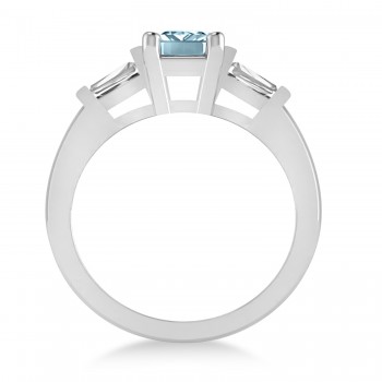 Aquamarine & Diamond Three-Stone Emerald Ring 14k White Gold (1.85ct)
