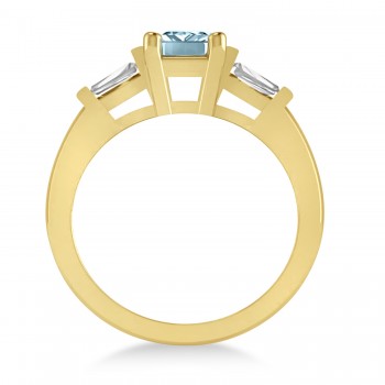 Aquamarine & Diamond Three-Stone Emerald Ring 14k Yellow Gold (1.85ct)