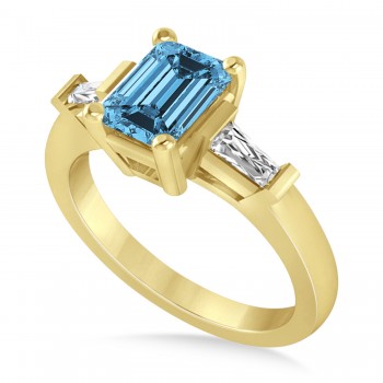Blue Topaz & Diamond Three-Stone Emerald Ring 14k Yellow Gold (1.85ct)