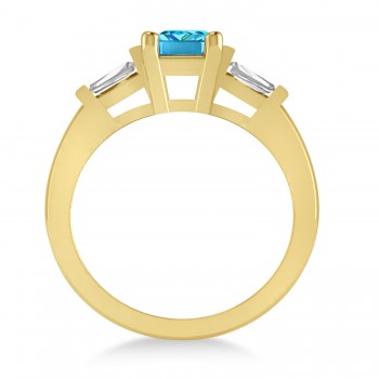 Blue Topaz & Diamond Three-Stone Emerald Ring 14k Yellow Gold (1.85ct)