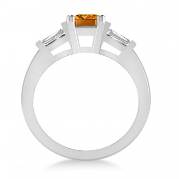 Citrine & Diamond Three-Stone Emerald Ring 14k White Gold (1.85ct)
