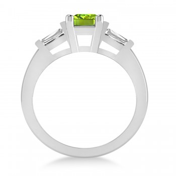 Peridot & Diamond Three-Stone Emerald Ring 14k White Gold (1.85ct)