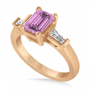 Pink Sapphire & Diamond Three-Stone Emerald Ring 14k Rose Gold (1.85ct)