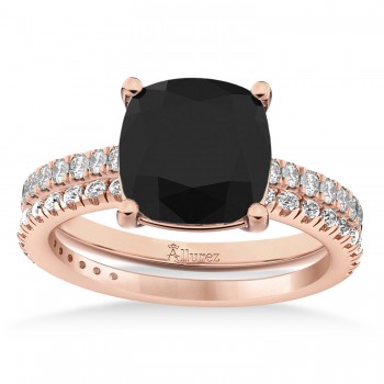 Black & White Diamond Cushion-Set Semi-Eternity Bridal Set 14K Rose Gold (2.66ct)